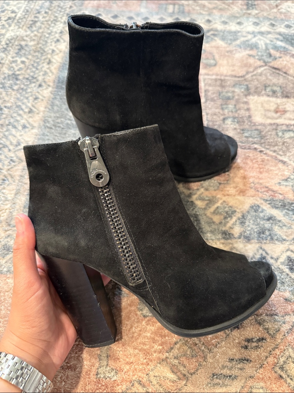 BCBGeneration Black Suede Ankle Boot with Side Zip 6.5